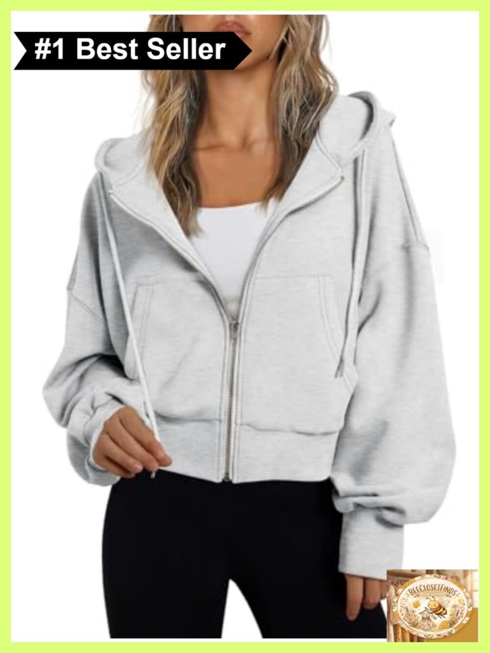 Womens Zip Up Cropped Hoodie Sweatshirt Medium Weight Polyester Cotton Relaxed